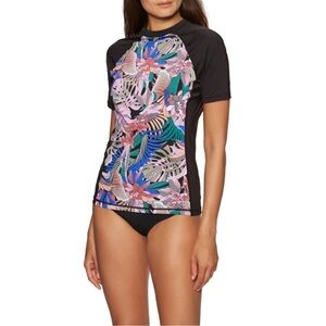 Hurley Palm Paradise Short Sleeve Rash Guard Floral UPF 50+ Shirt
